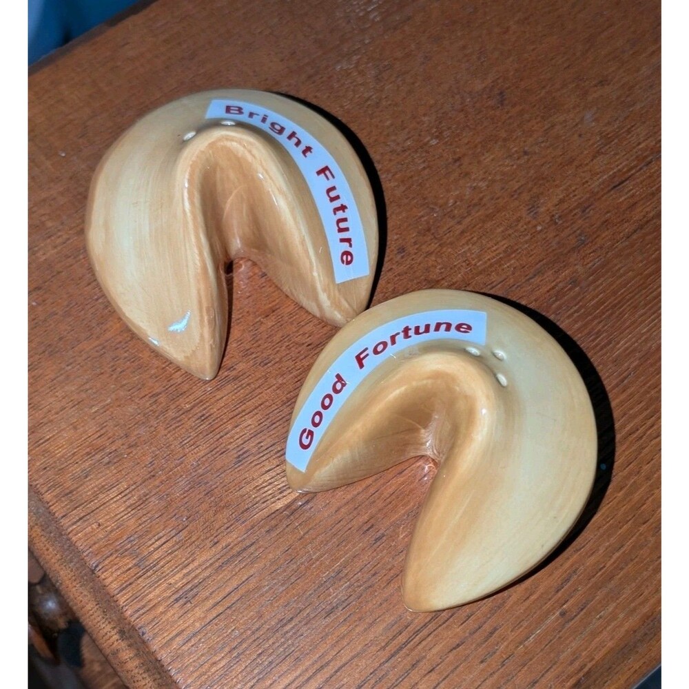 Fortune Cookie Ceramic Salt and Pepper Shaker Set Bright Future Good Fortune